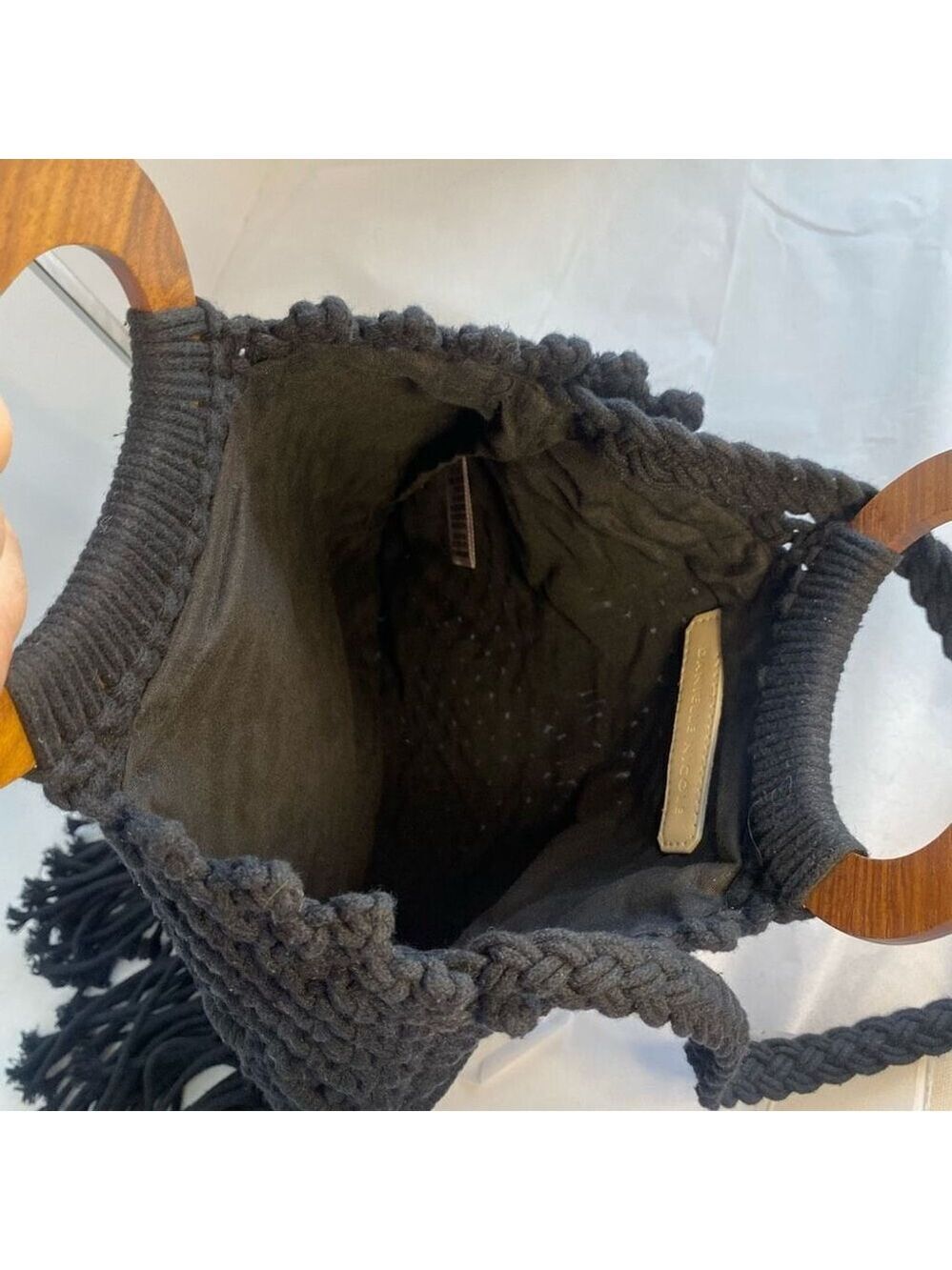 Anthropologie Danielle Nicole Black Boho Retro Macrame Bag Crossbody Tote - Picture 3 of 7